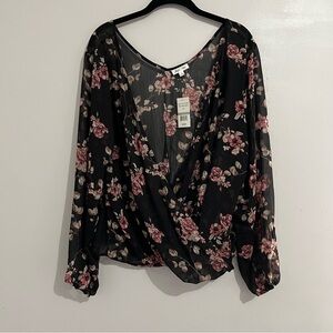 Floral Black Sheer Women's Top 1X Skylar & Jade